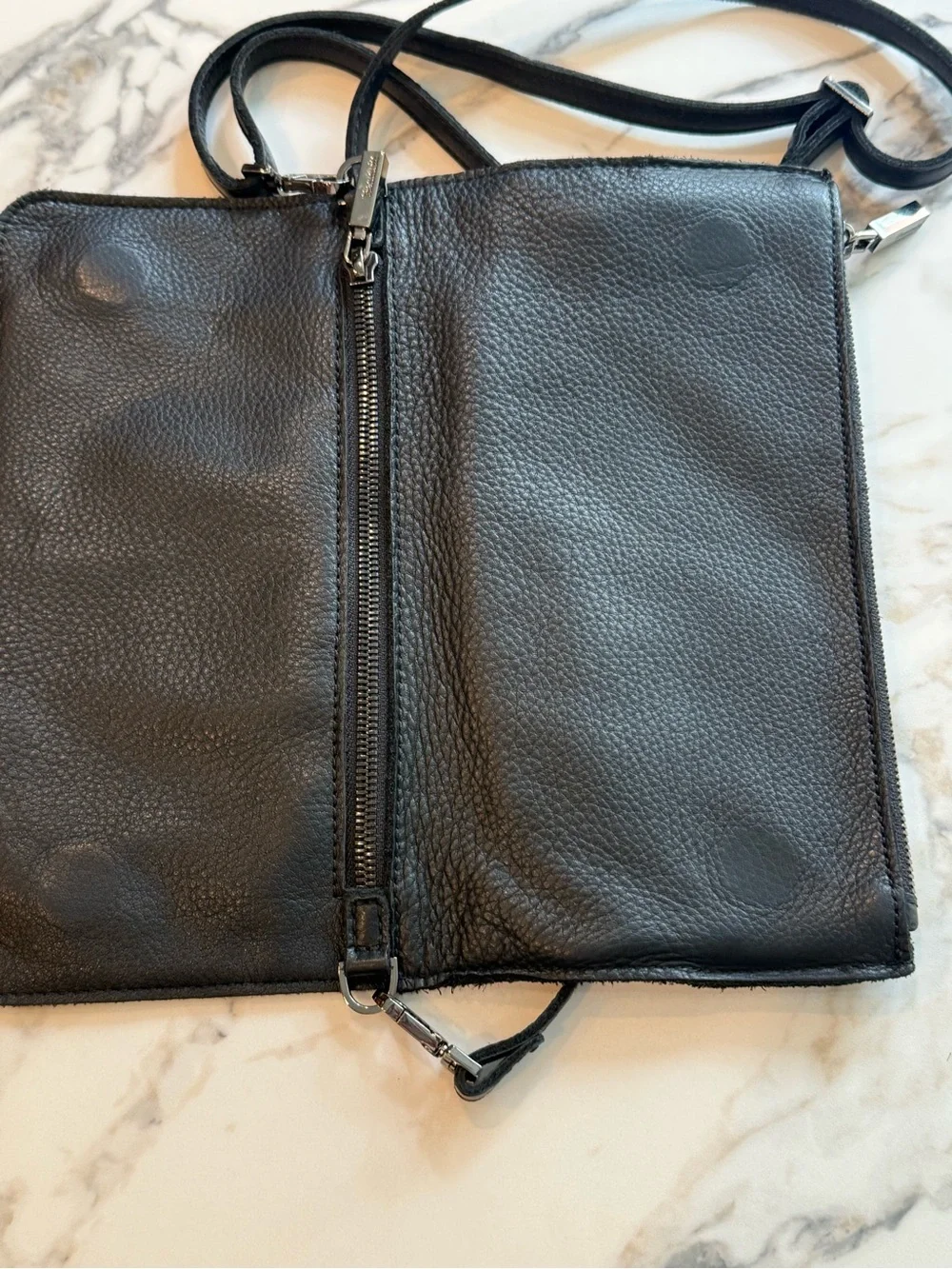 Hammitt Ryan Black Leather Crossbody/Clitch with Gunmetal Studs